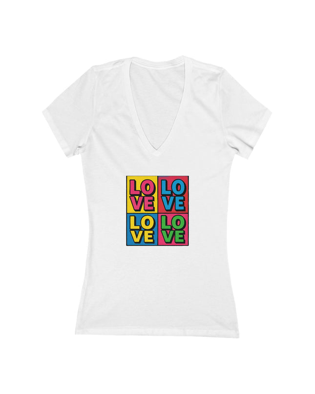 "Love, (Andy Warhol style)" Women's Jersey Short Sleeve Deep V-Neck Tee
