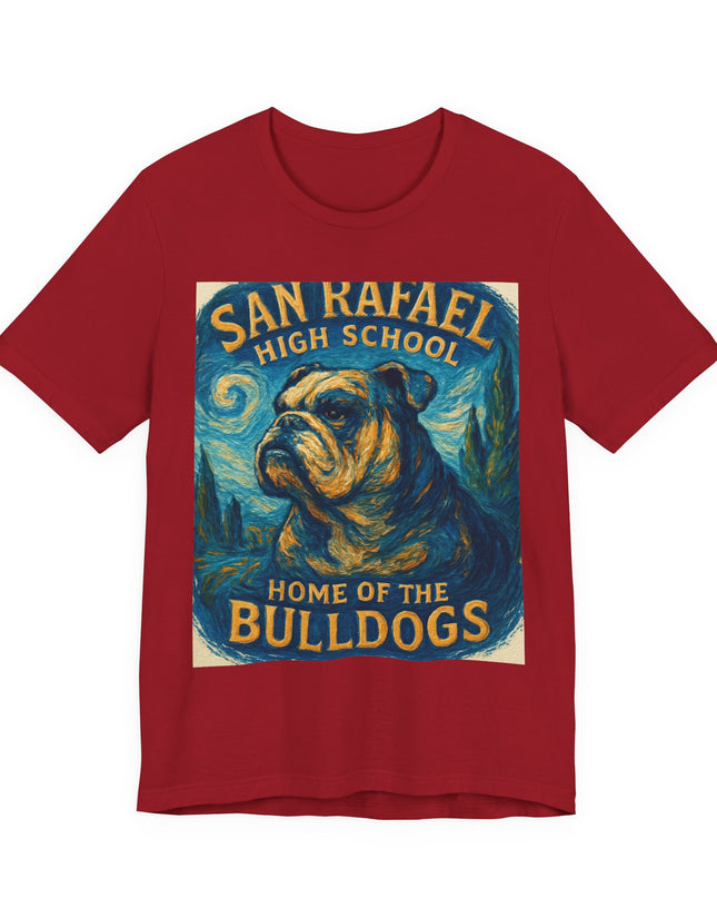 "San Rafael High School Home of the Bulldogs Vincent Van Gogh Style" Unisex Jersey Short Sleeve Tee