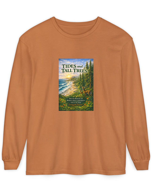 "Tides and Tall Trees" Unisex Garment-dyed Long Sleeve T-Shirt