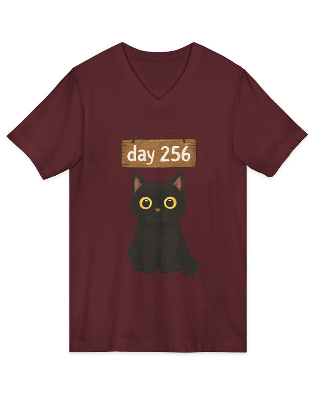 "Day 256 (not blinking black cat)" Unisex Jersey Short Sleeve V-Neck Tee