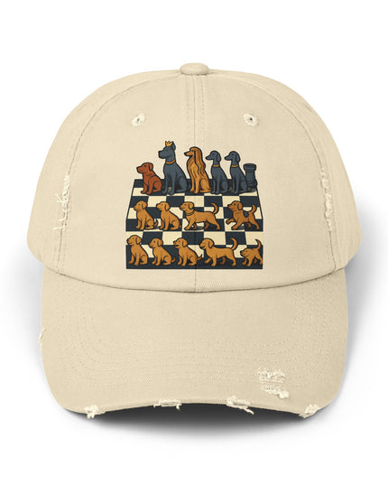 "Chess board with dog pieces" Unisex Distressed Cap