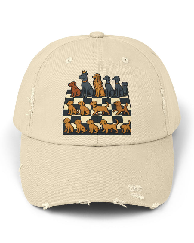 "Chess board with dog pieces" Unisex Distressed Cap