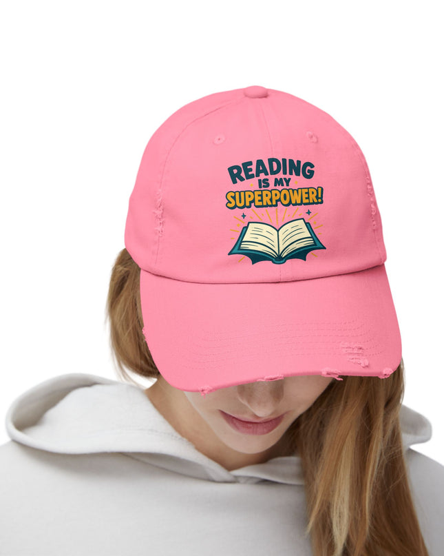 "Reading is my superpower" Unisex Distressed Cap