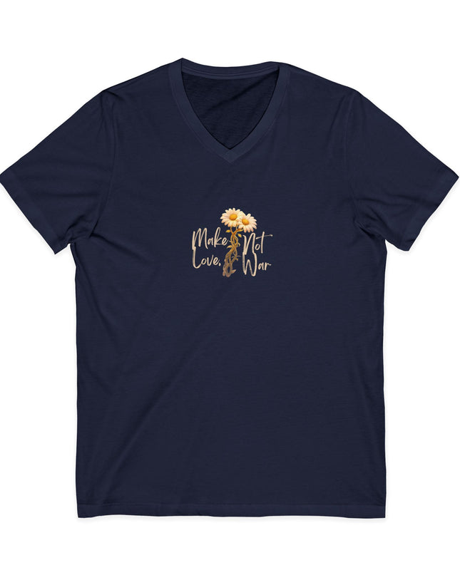 "Make Love Not War With Flower" Unisex Jersey Short Sleeve V-Neck Tee