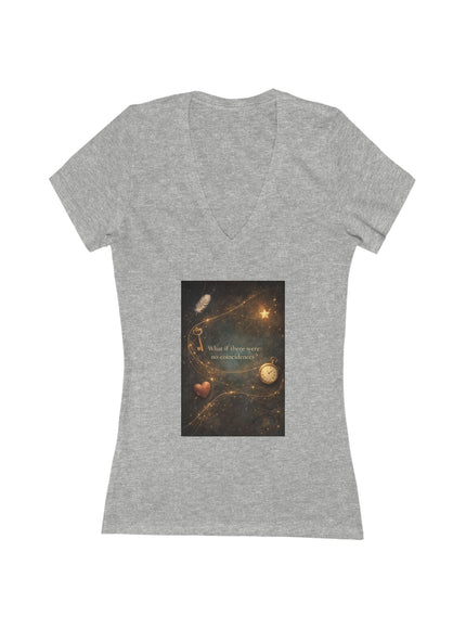 "What If There Were No Coincidences" Women's Jersey Short Sleeve Deep V-Neck Tee