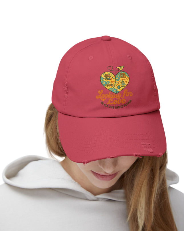 "Looking for love in all the right places" Unisex Distressed Cap