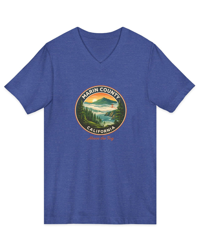 "Marin County, Above the Fog" Unisex Jersey Short Sleeve V-Neck Tee