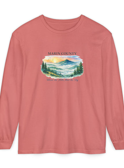"Marin County, Where the Hills Meet the Sky" Unisex Garment-dyed Long Sleeve T-Shirt