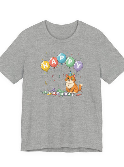 "Happy Birthday - Cat Popped the Balloons" Unisex Jersey Short Sleeve Tee