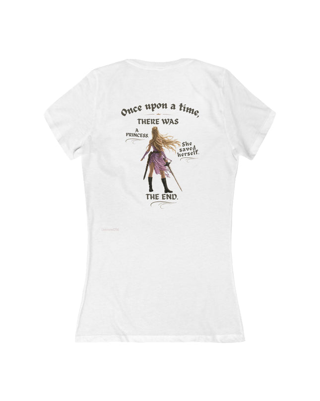 "She Saved Herself" (ink both sides)Women's Jersey Short Sleeve Deep V-Neck Tee