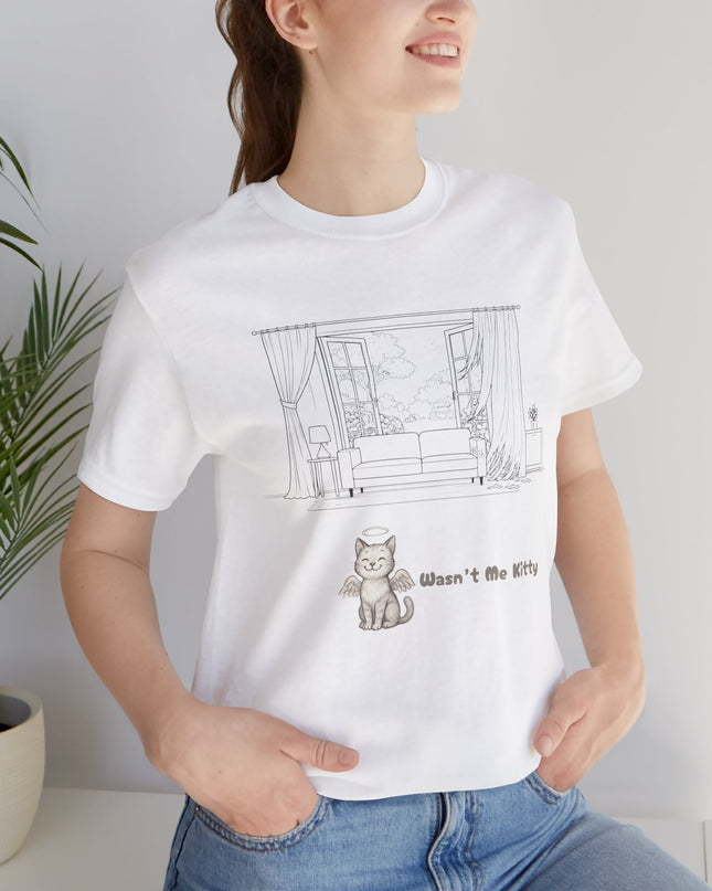 "Wasn't Me Kitty – Curtains" Unisex Jersey Short Sleeve Tee