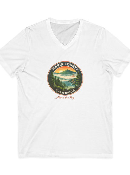 "Marin County, Above the Fog" Unisex Jersey Short Sleeve V-Neck Tee