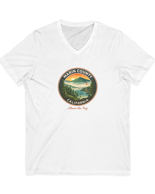 "Marin County, Above the Fog" Unisex Jersey Short Sleeve V-Neck Tee