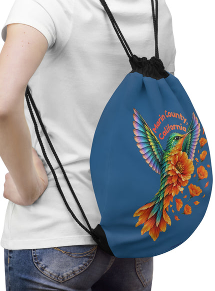 "Hummingbird and Poppies" Drawstring Bag