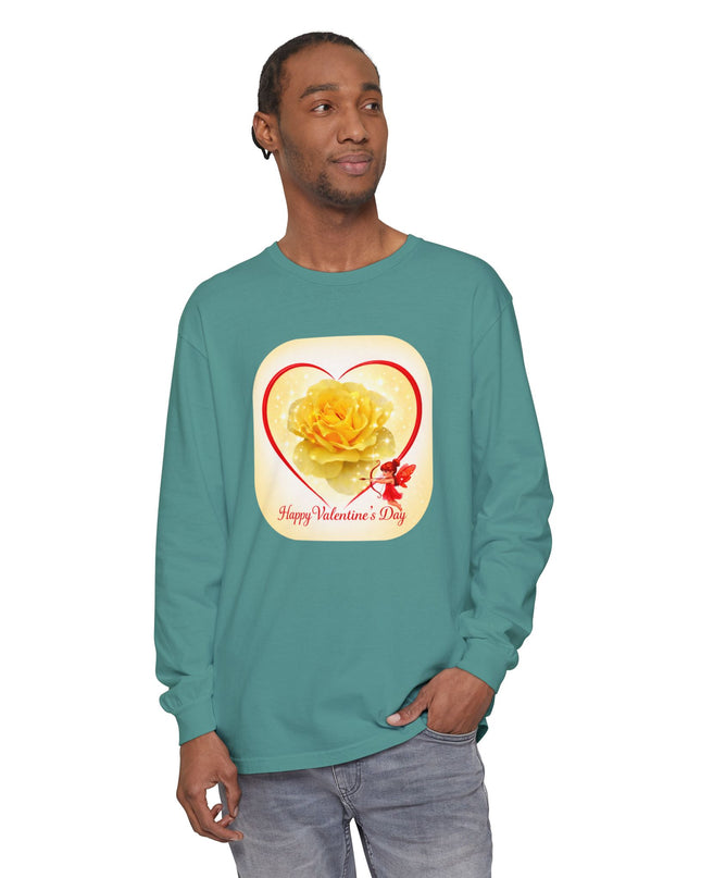 "Happy Valentine's Day" Unisex Garment-dyed Long Sleeve T-Shirt
