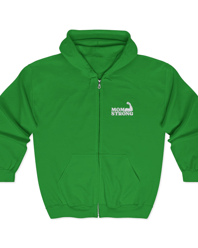 "Mom Strong (White embroidery)" Unisex Heavy Blend Full Zip Hooded Sweatshirt