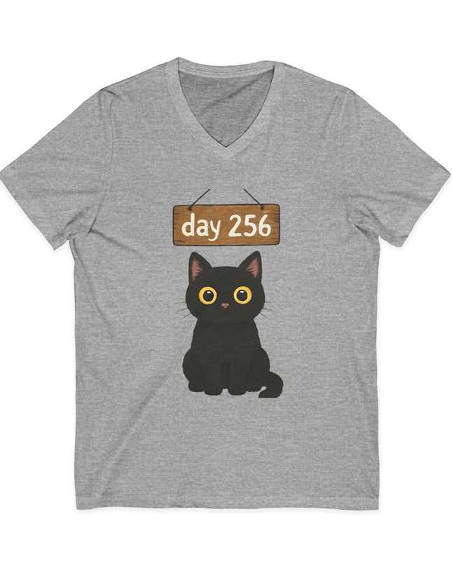 "Day 256 (not blinking black cat)" Unisex Jersey Short Sleeve V-Neck Tee