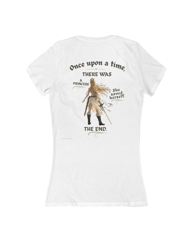 "She Saved Herself" (ink both sides) Women's Jersey Short Sleeve Deep V-Neck Tee