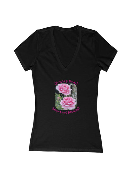 "Blessed and Beautiful" Women's Jersey Short Sleeve Deep V-Neck Tee