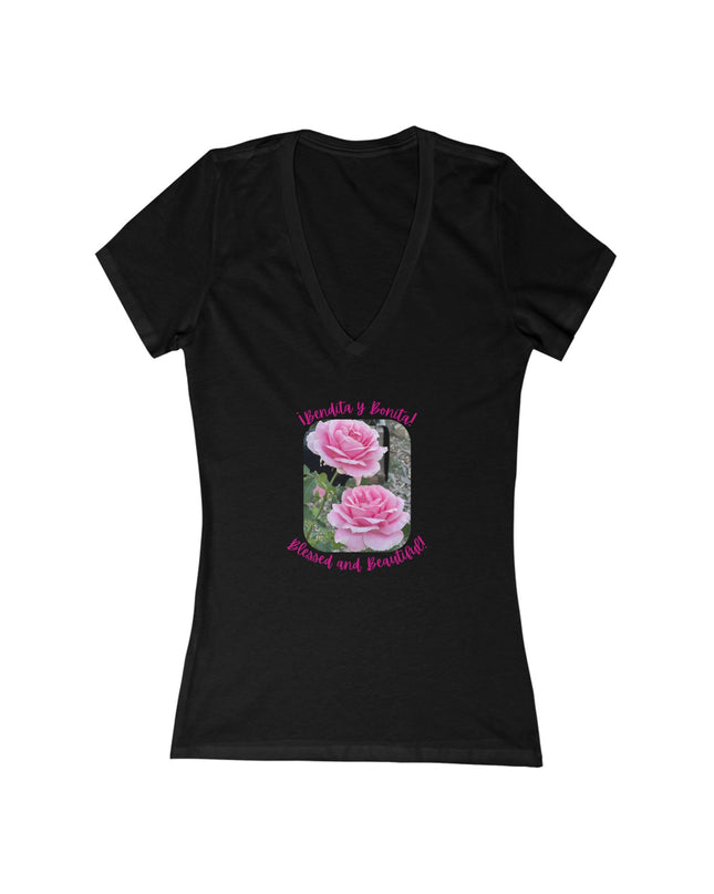 "Blessed and Beautiful" Women's Jersey Short Sleeve Deep V-Neck Tee