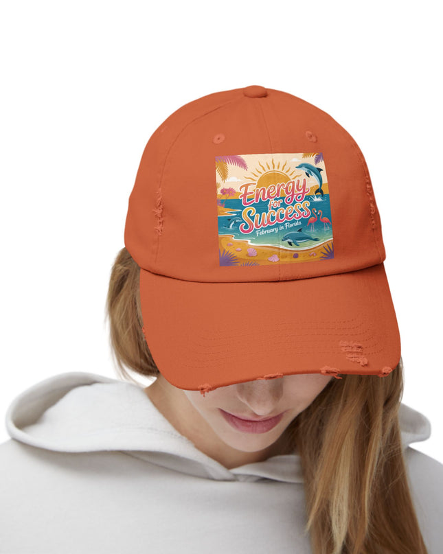 "February in Florida, Energy for Success" Unisex Distressed Cap