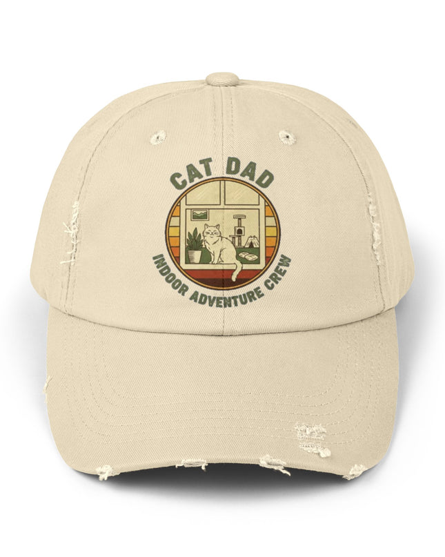 "Cat Dad Indoor Adventure Crew" Unisex Distressed Cap