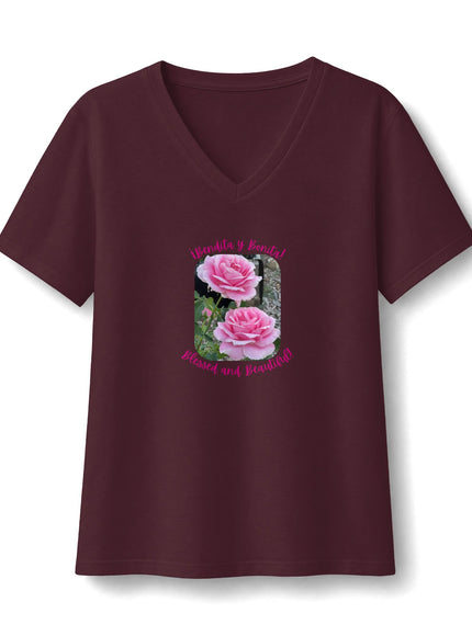 "Bendita y Bonita" Women's Relaxed Jersey Short Sleeve V-Neck Tee