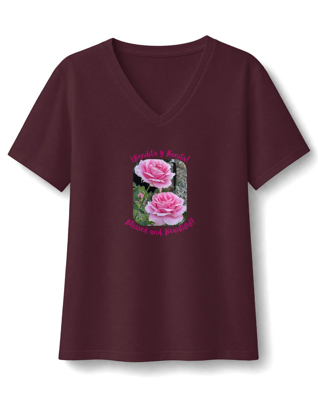 "Bendita y Bonita" Women's Relaxed Jersey Short Sleeve V-Neck Tee