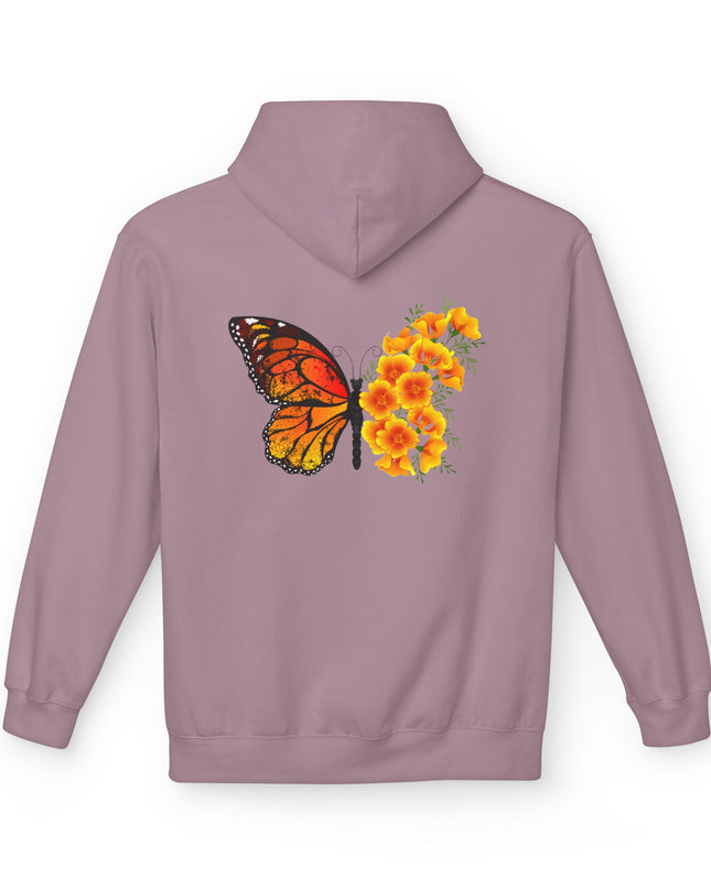 "Butterfly Poppies" (Ink front and back) Unisex Midweight Softstyle Fleece Hoodie