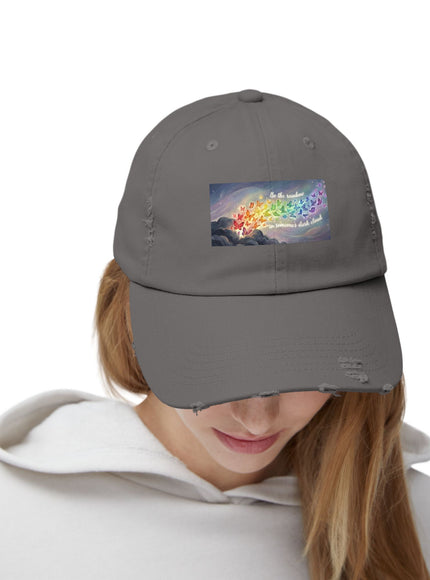 "Be the Rainbow in Someone's Dark Cloud" Unisex Distressed Cap