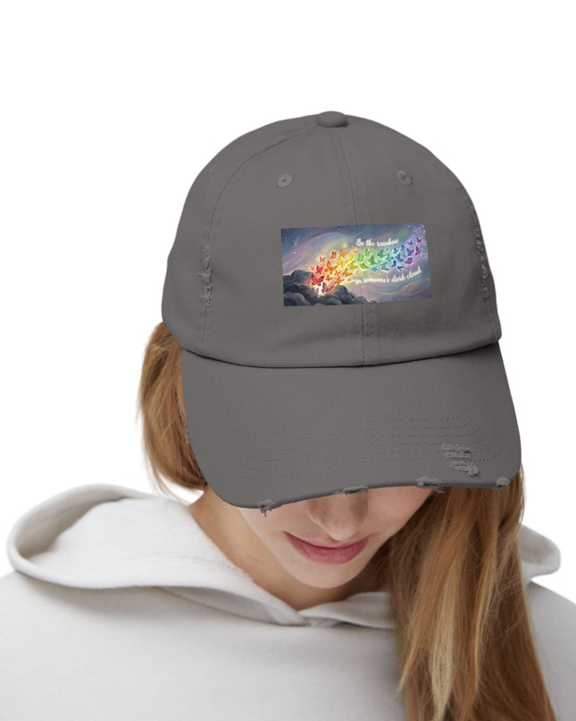 "Be the Rainbow in Someone's Dark Cloud" Unisex Distressed Cap