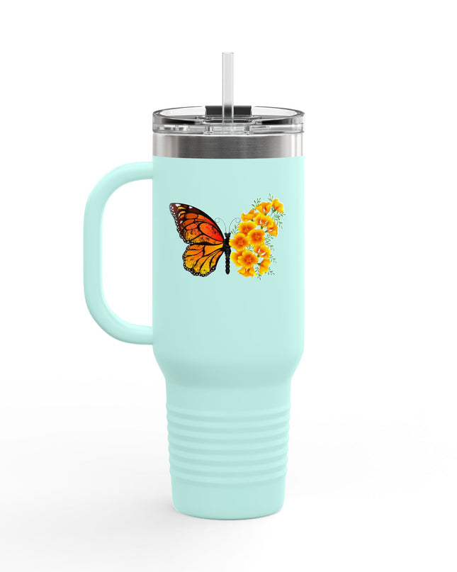 "Butterfly Poppies" Insulated Travel Mug, 40oz