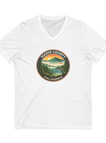 "Marin County, Above the Fog - no text" Unisex Jersey Short Sleeve V-Neck Tee