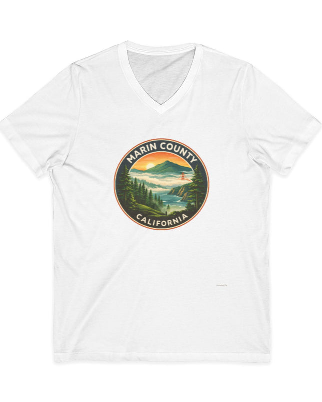 "Marin County, Above the Fog - no text" Unisex Jersey Short Sleeve V-Neck Tee