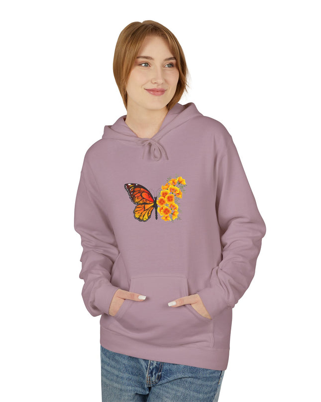 "Butterfly Poppies" (Ink front and back) Unisex Midweight Softstyle Fleece Hoodie