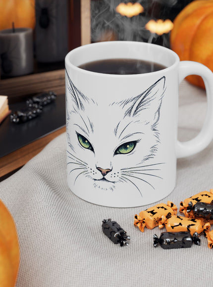 "Cat Face Sketch" Ceramic Mug, (11oz, 15oz)