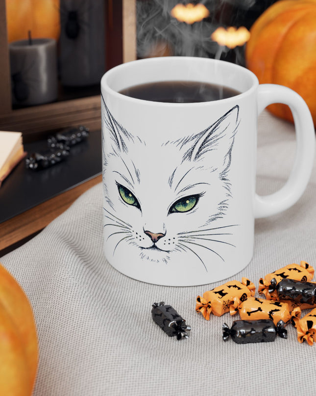 "Cat Face Sketch" Ceramic Mug, (11oz, 15oz)