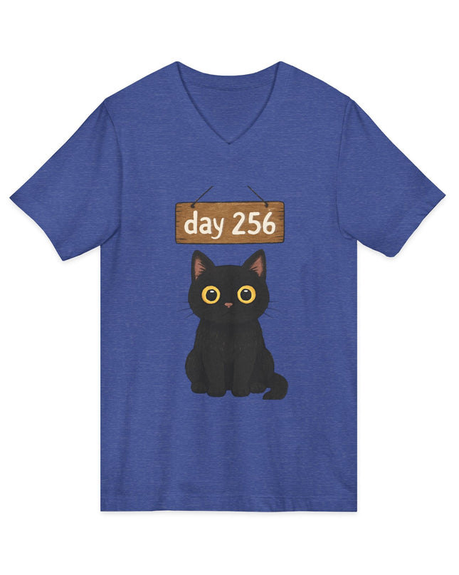 "Day 256 (not blinking black cat)" Unisex Jersey Short Sleeve V-Neck Tee