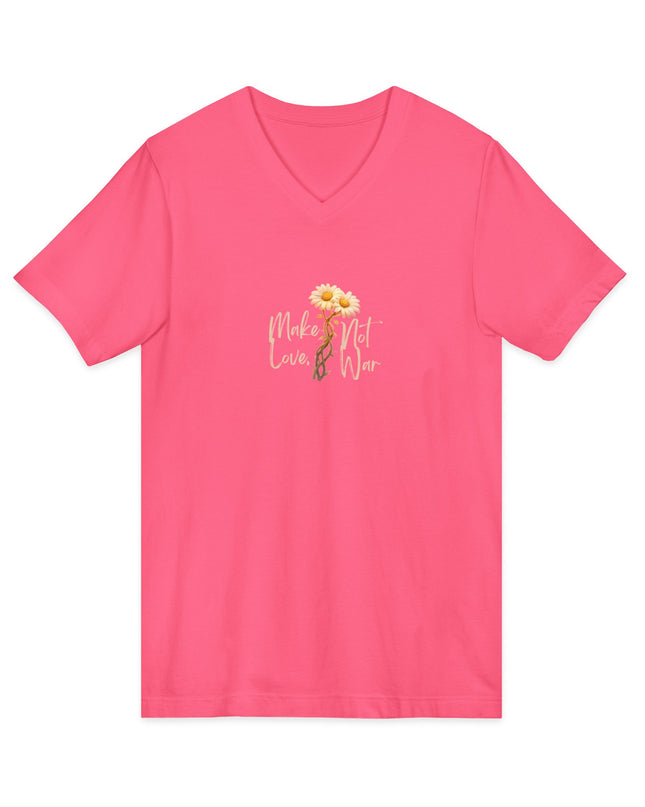 "Make Love Not War With Flower" Unisex Jersey Short Sleeve V-Neck Tee