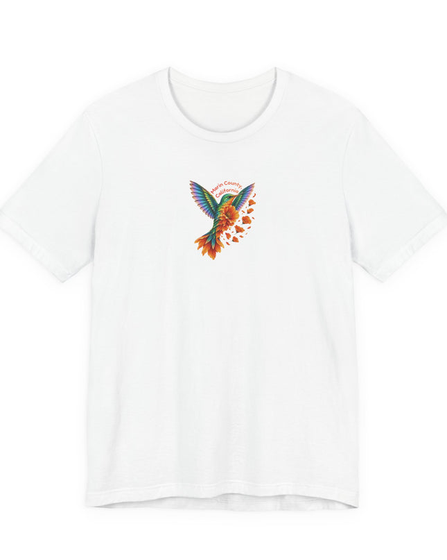"Hummingbird and Poppies" Unisex Jersey Short Sleeve Tee