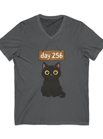 "Day 256 (not blinking black cat)" Unisex Jersey Short Sleeve V-Neck Tee
