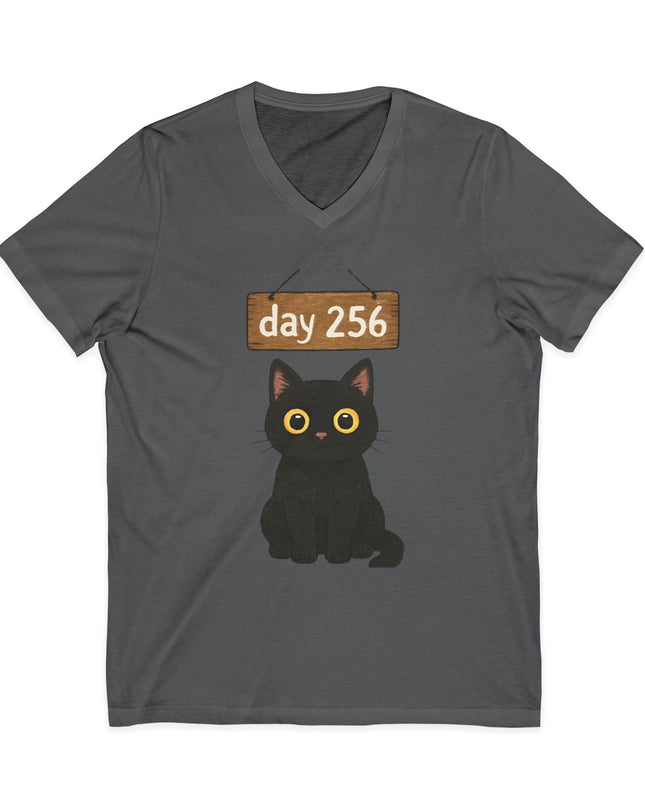 "Day 256 (not blinking black cat)" Unisex Jersey Short Sleeve V-Neck Tee