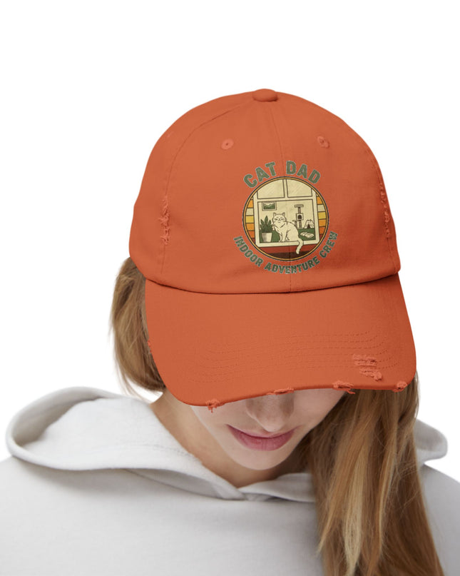 "Cat Dad Indoor Adventure Crew" Unisex Distressed Cap