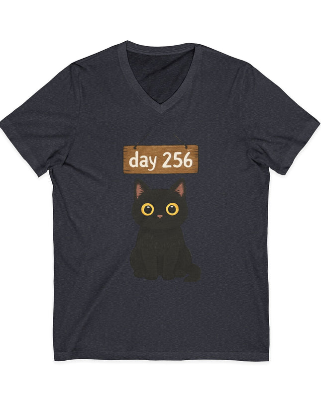 "Day 256 (not blinking black cat)" Unisex Jersey Short Sleeve V-Neck Tee