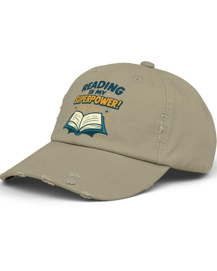 "Reading is my superpower" Unisex Distressed Cap