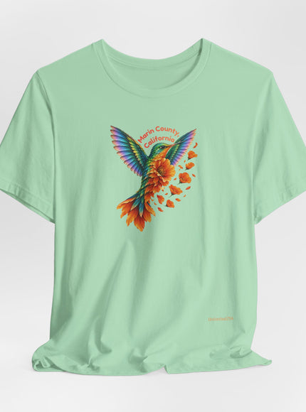 "Hummingbird and Poppies" Unisex Jersey Short Sleeve Tee