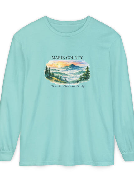 "Marin County, Where the Hills Meet the Sky" Unisex Garment-dyed Long Sleeve T-Shirt