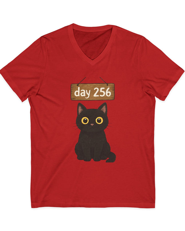 "Day 256 (not blinking black cat)" Unisex Jersey Short Sleeve V-Neck Tee
