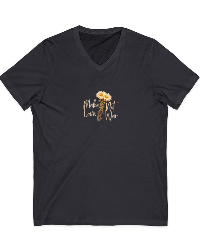 "Make Love Not War With Flower" Unisex Jersey Short Sleeve V-Neck Tee
