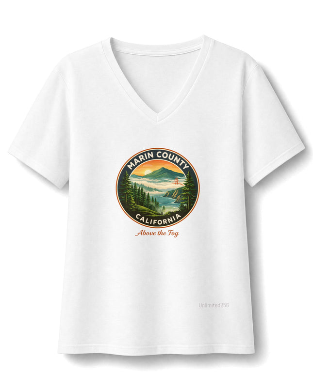 "Marin County, Above the Fog" Women's Relaxed Jersey Short Sleeve V-Neck Tee